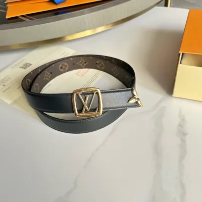 Louis Vuitton Women's Line Ellipse Reversible Belt In Black/Pink/White Calfskin And Monogram Canvas With Gold/Silver/Gun Black Hardware 30mm