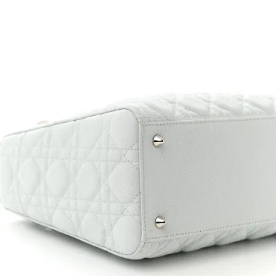 Dior Medium Lady Dior White Grained Cannage Calfskin Leather Silver Hardware