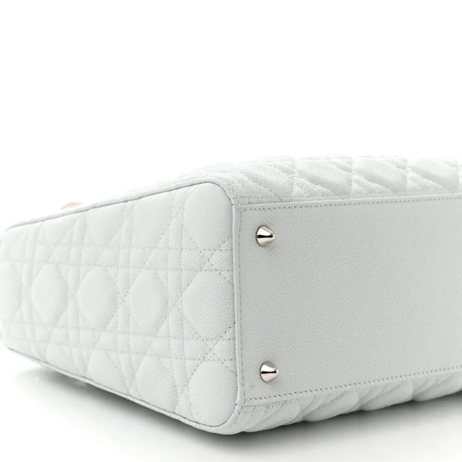 Dior Medium Lady Dior White Grained Cannage Calfskin Leather Silver Hardware