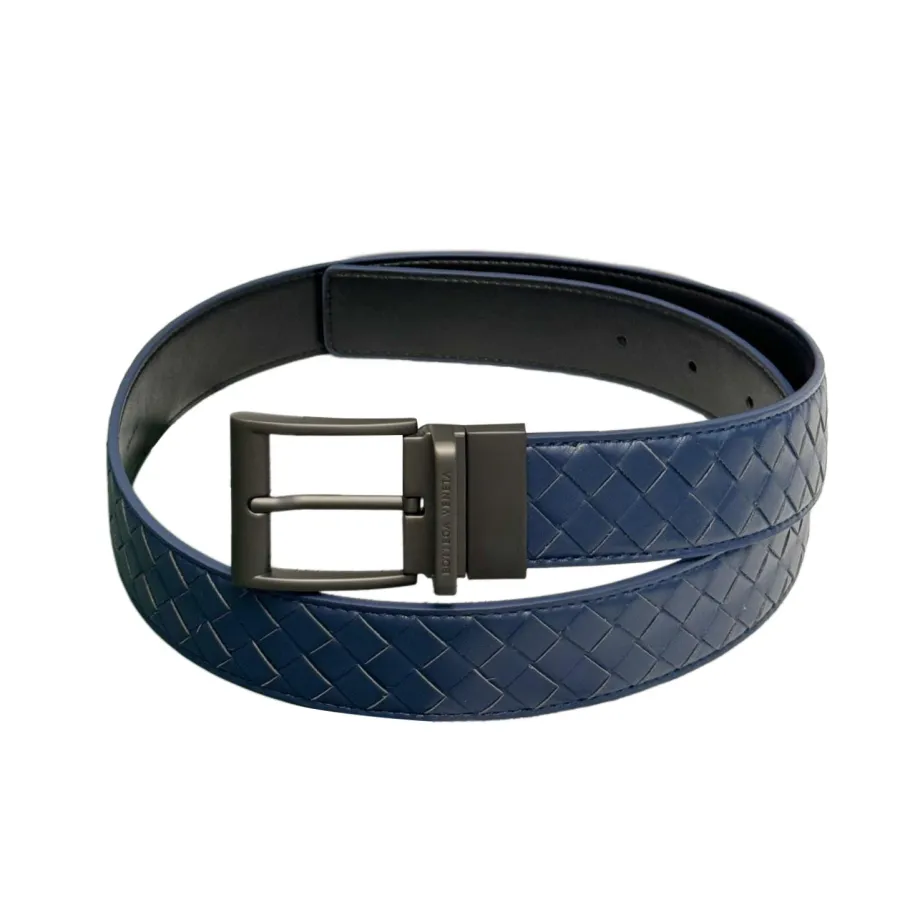 Bottega Veneta Men's Watch Buckle Intrecciato Belt In Black/Grey/Blue/Coffee Calfskin With Silver/Gun Black Hardware 35mm