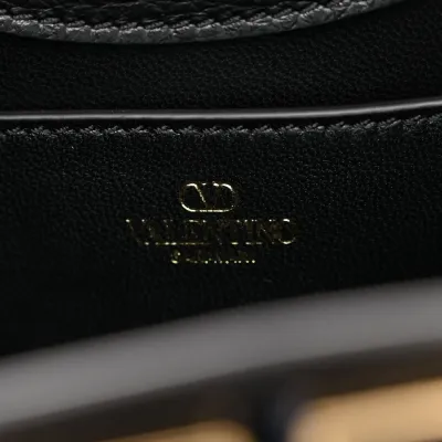 Valentino Garavani Medium VLogo Signature Shoulder Bag Black Grainy Calfskin Leather Gold Hardware