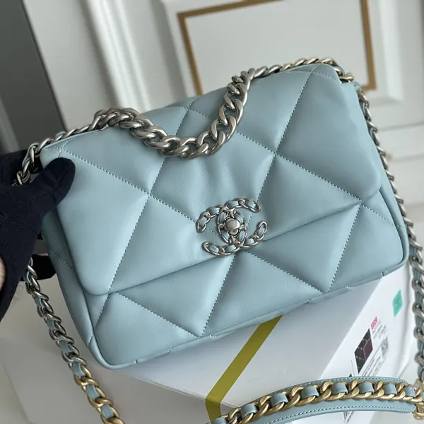 Chanel 19 Bag Light Blue Olive Green Grey Blue Navy Blue Yellow Caramel 26cm - Image 4