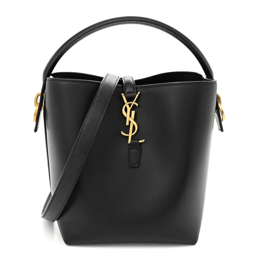Saint Laurent Medium Le 37 Bucket Bag Black Shiny Calfskin Leather Gold Hardware