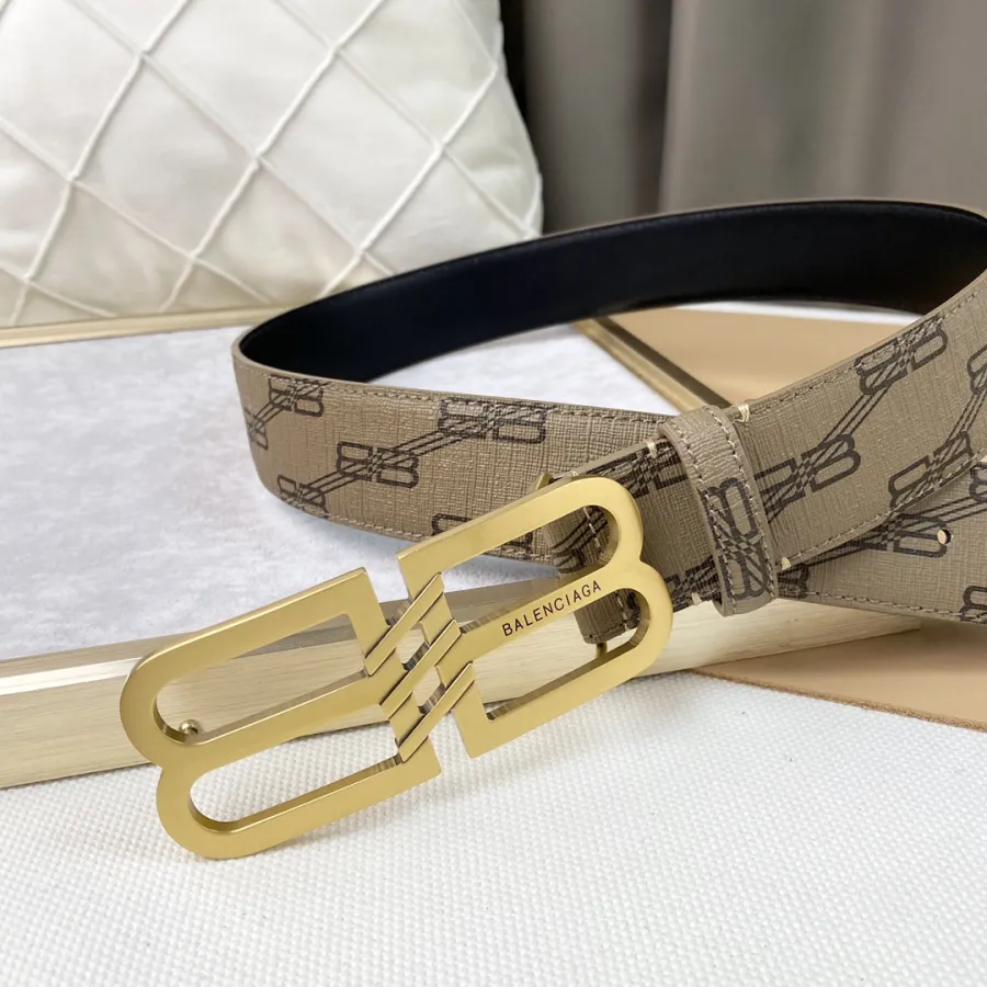 Balenciaga Men's BB Signature Belt In Black/Beige Bb Monogram Coated Canvas With Gold/Silver Hardware 38mm