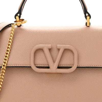 Valentino Garavani Small VSLING Top Handle Bag Poudre Grainy Calfskin Leather Gold Hardware