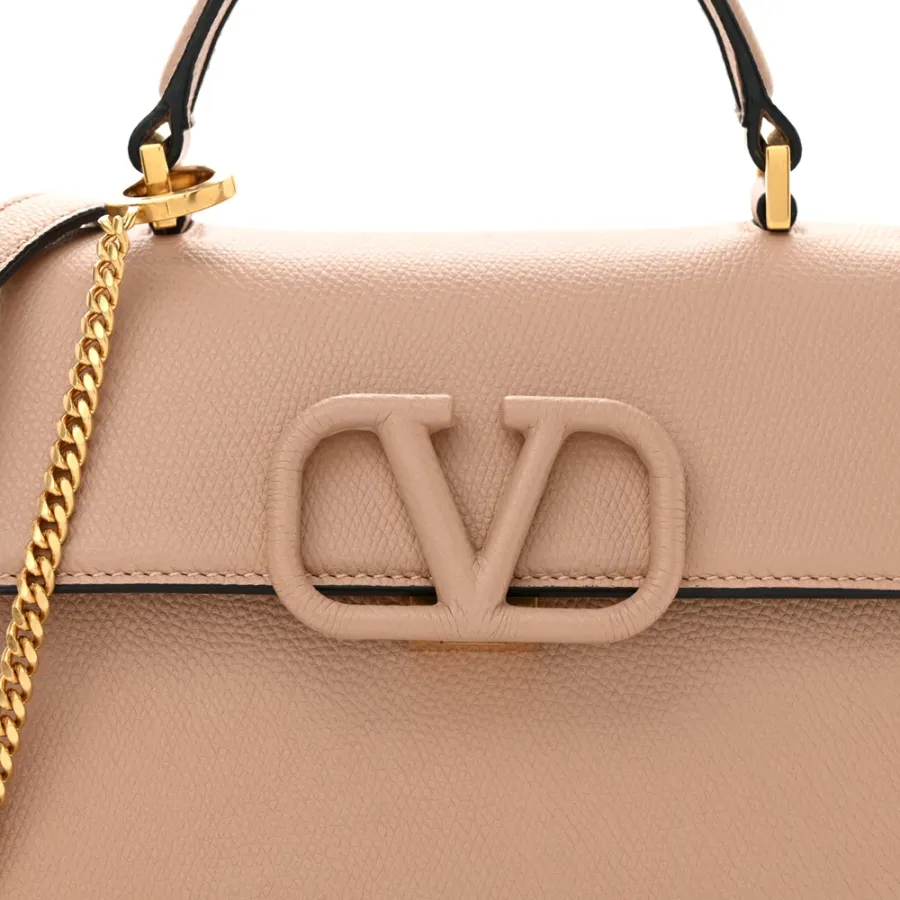 Valentino Garavani Small VSLING Top Handle Bag Poudre Grainy Calfskin Leather Gold Hardware