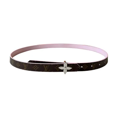 Louis Vuitton Women's Mini Flowergram Reversible Belt In Brown/Black/Pink/White Calfskin And Monogram Canvas With Gold/Silver Hardware 20mm
