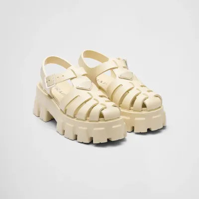 PRADA Quartz colored rubber Monolith sandals