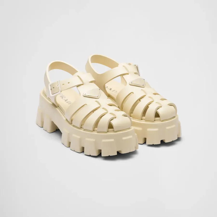 PRADA Quartz colored rubber Monolith sandals