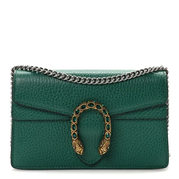 Gucci Mini Super Dionysus Shoulder Bag Emerald Dollar Calfskin Leather & Crystal Mixed Metal Hardware