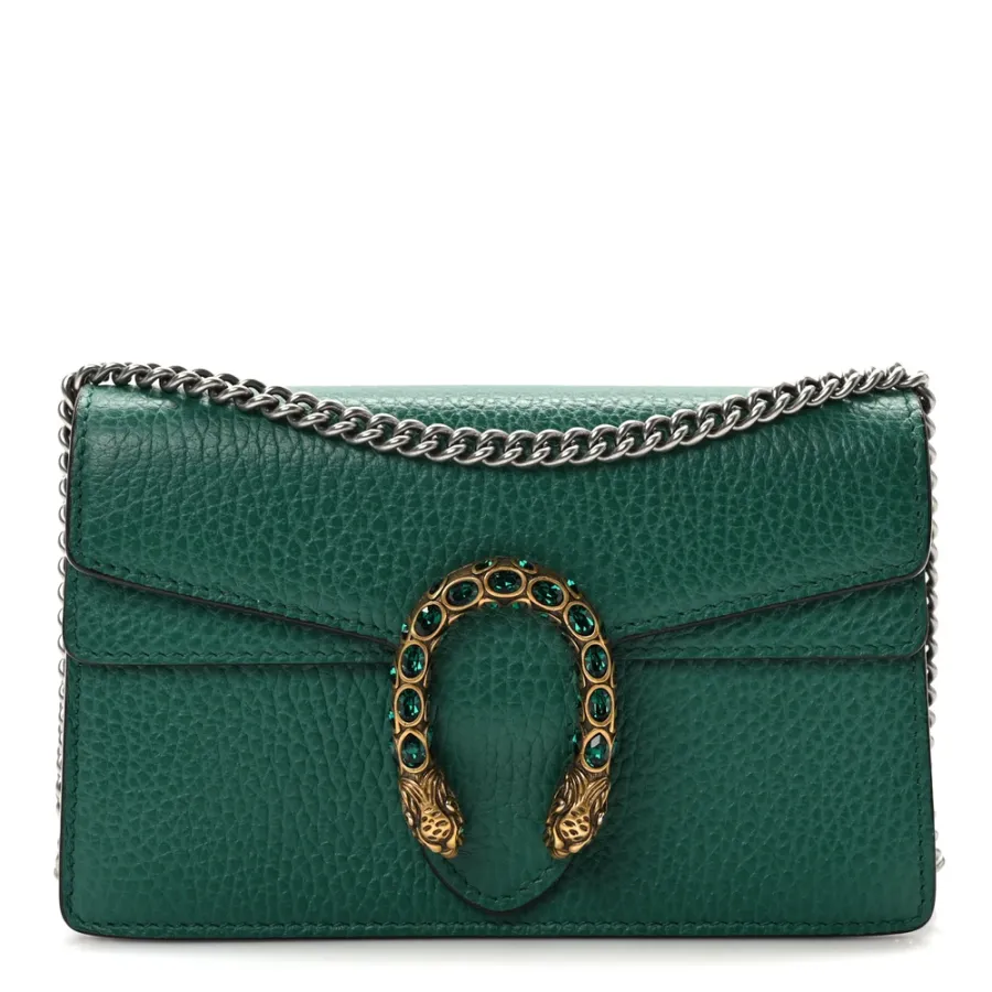 Gucci Mini Super Dionysus Shoulder Bag Emerald Dollar Calfskin Leather & Crystal Mixed Metal Hardware