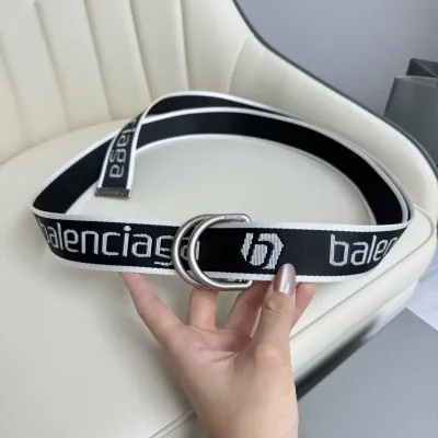 Balenciaga Men's D Ring Adjustable Belt In Balenciaga Black/White/Grey Webbing With Silver Hardware 40mm