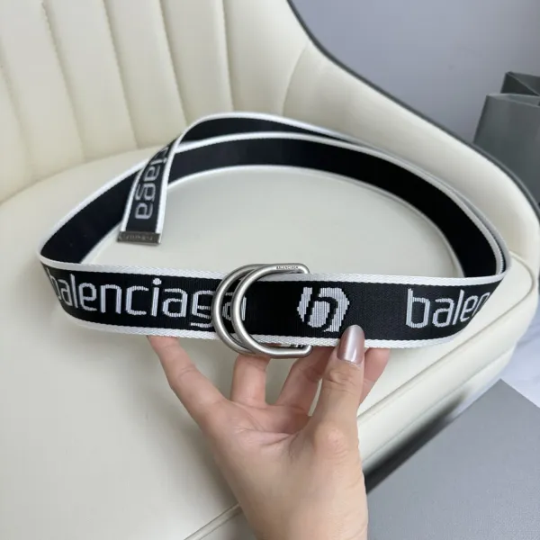 Balenciaga Men's D Ring Adjustable Belt In Balenciaga Black/White/Grey Webbing With Silver Hardware 40mm - Image 2