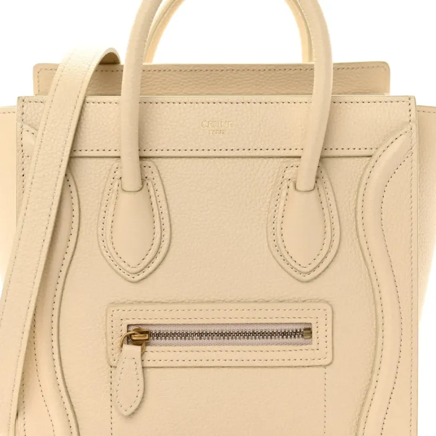 Celine Nano Luggage Bag Ivory Drummed Calfskin Leather