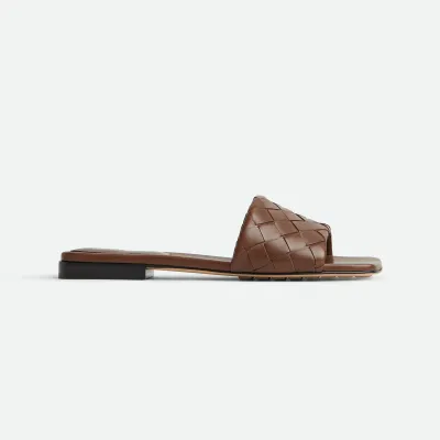 Bottega Veneta Parco Mule In Brown Intrecciato Leather Flat Mule Sandal