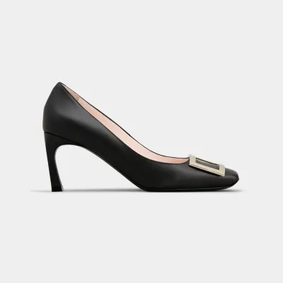Roger Vivier Trompette Pumps High Heels In Black Calfskin Leather With Metal Buckle (Heel Height 7cm)