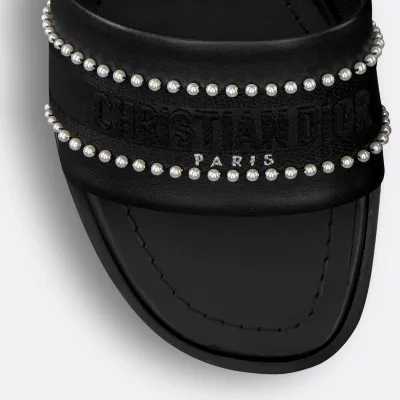 Dior black thick bottom square head high-heeled slippers