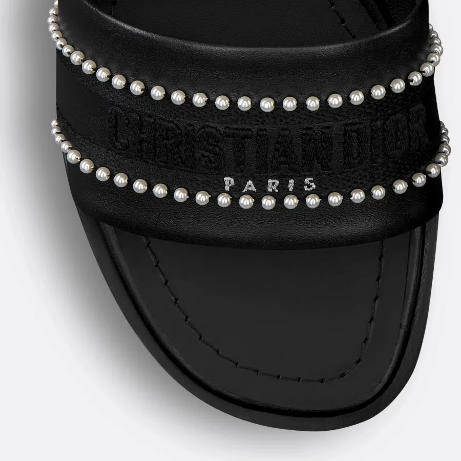 Dior black thick bottom square head high-heeled slippers