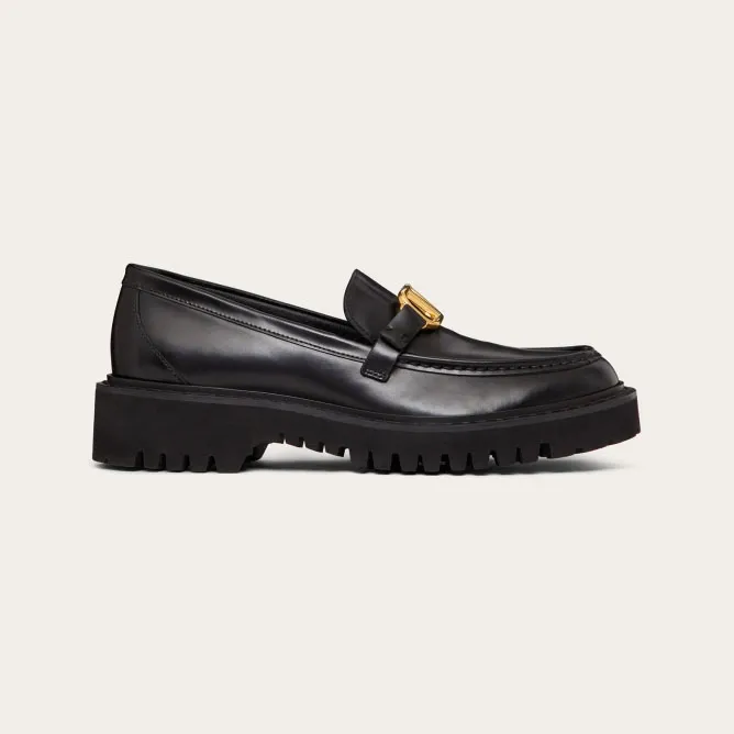 VALENTINO Black women's calf leather loafers