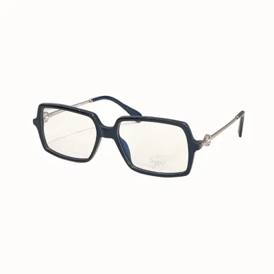 CHANEL square frame glasses black/dark blue/red/green/leopard-print color size 56口17-142