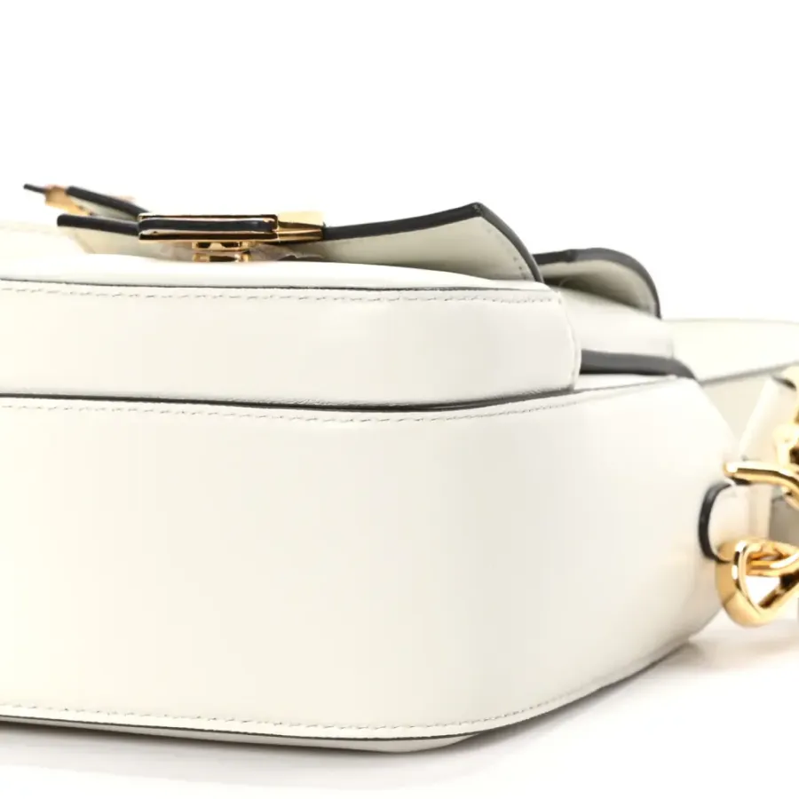 Fendi Multipocket Baguette White Ice Shiny Nappa Leather Gold Hardware