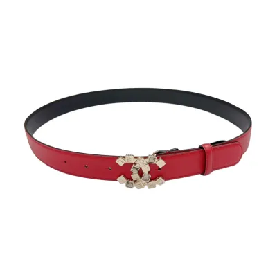 Chanel Women's Decorative CC Buckle Belt In Black/White/Red/Brown Calfskin With Gold Hardware 30mm