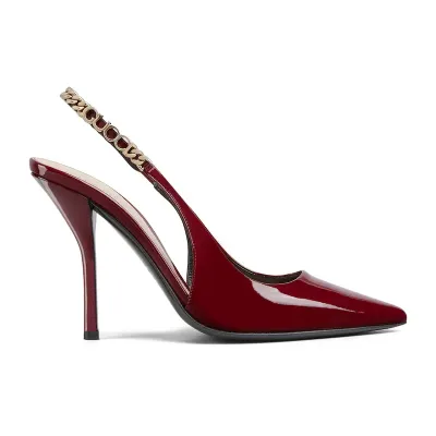 Gucci red patent leather pointed heels high heels shoes Rear lace up high heels