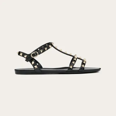 VALENTINO Black Studded flat sandals