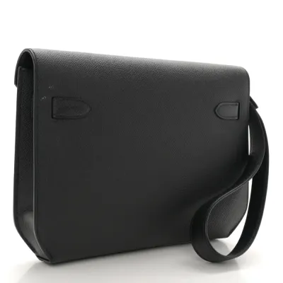 Hermès Kelly Dépêches 25 Pouch Black Epsom Leather Palladium Hardware