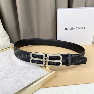 Balenciaga Men's BB Signature Belt In Black/Beige Bb Monogram Coated Canvas With Gold/Silver Hardware 38mm