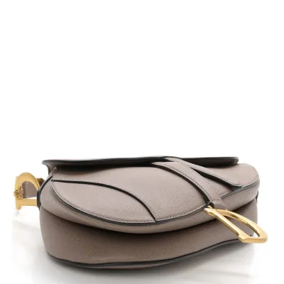 Dior Medium Saddle Bag Warm Taupe Grained Calfskin Leather Gold Hardware