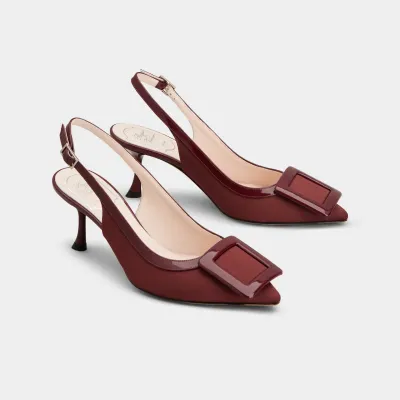 Roger Vivier Viv' In The City Slingback Pumps High Heels In Red Grosgrain With Covered Buckle (Heel Height 6.5cm)