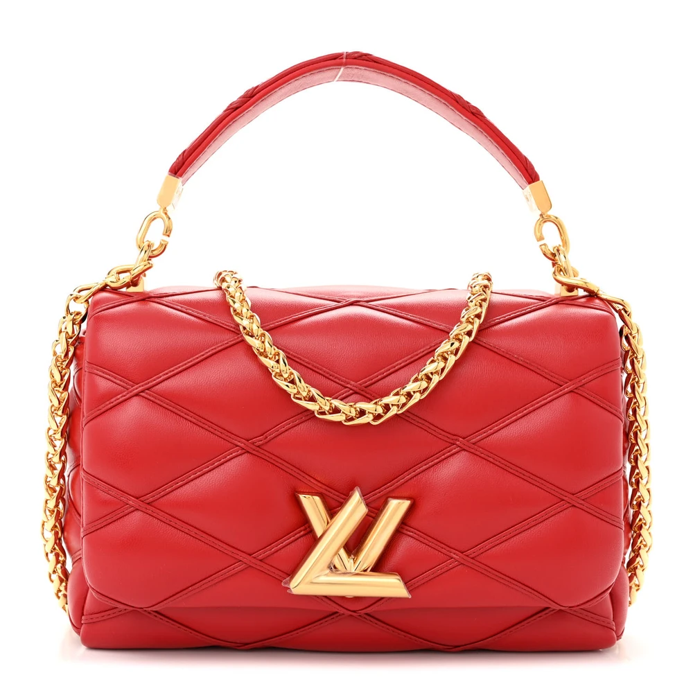 Louis Vuitton Malletage Top Handle GO-14 MM Vermelho Couro de Cordeiro Hardware Dourado