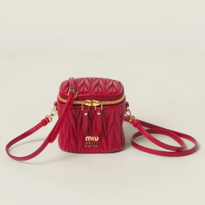 Miu Miu Quilted Lambskin Leather Red Bucket Bags