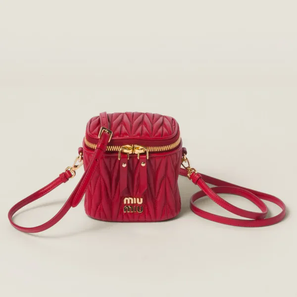 Miu Miu Quilted Lambskin Leather Red Bucket Bags