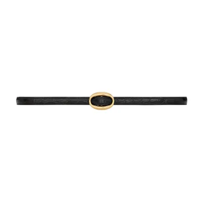 Saint Laurent Oval Buckle Thin Belt In Black Calfskin With Gold/Silver Hardware 15mm