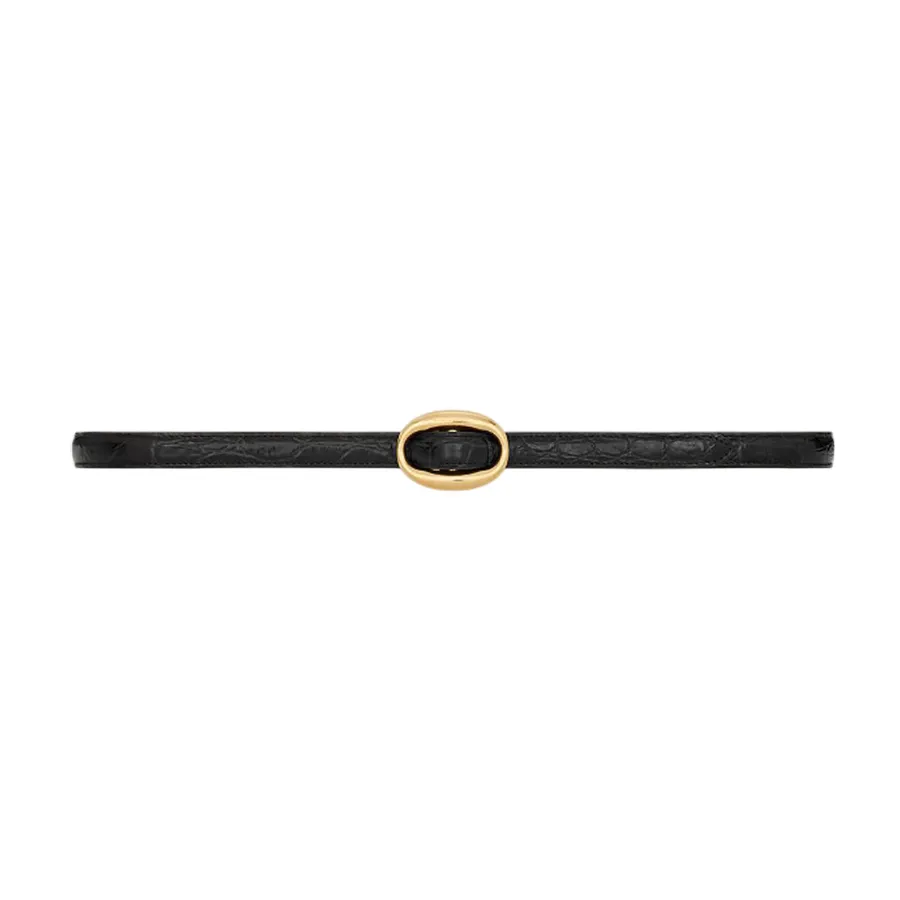 Saint Laurent Oval Buckle Thin Belt In Black Calfskin With Gold/Silver Hardware 15mm