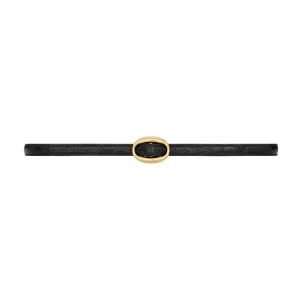 Saint Laurent Oval Buckle Thin Belt In Black Calfskin With Gold/Silver Hardware 15mm