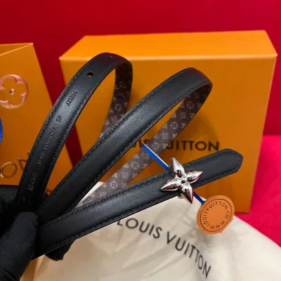 Louis Vuitton Women's Mini Flowergram Reversible Belt In Black Calfskin And Monogram Canvas With Gold/Silver/Pink/Black Hardware 15mm