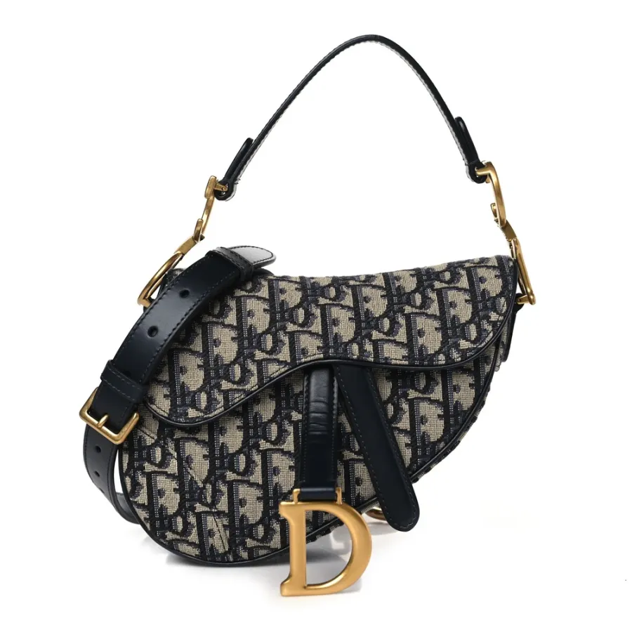 Dior Mini Saddle Bag With Strap Blue Oblique Canvas Brass Hardware