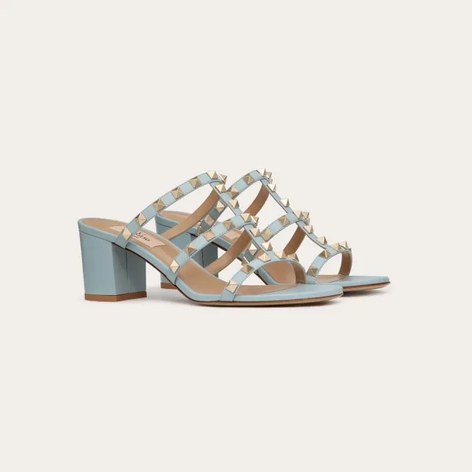 VALENTINO Blue calfskin rivet heel sandals (heel height 6cm)