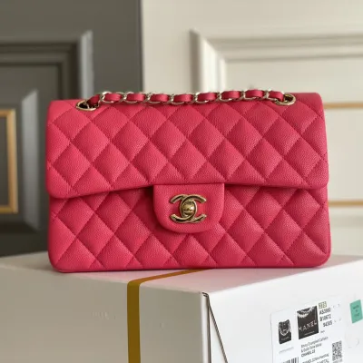 Chanel CF Rose red / Apricot color / Yellow / Blue  Quilted Caviar Leather Crossbody Bags