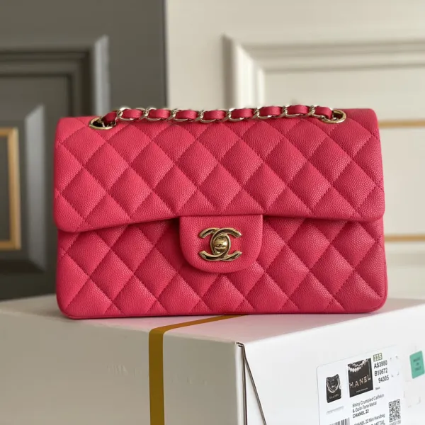 Chanel CF Rose red / Apricot color / Yellow / Blue  Quilted Caviar Leather Crossbody Bags - Image 2