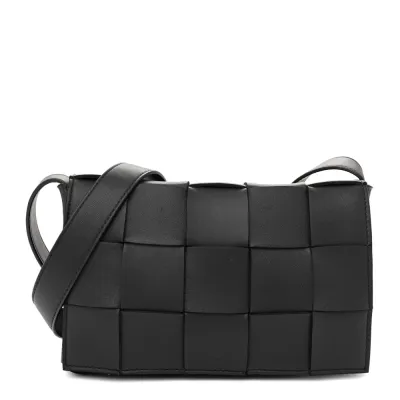 Bottega Veneta Maxi Intrecciato Cassette Crossbody Bag Black Lambskin Leather