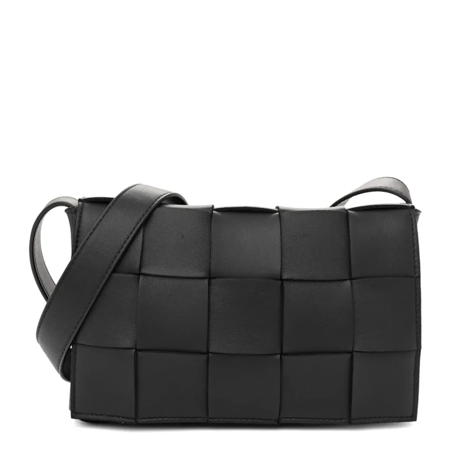Bottega Veneta Maxi Intrecciato Cassette Crossbody Bag Black Lambskin Leather