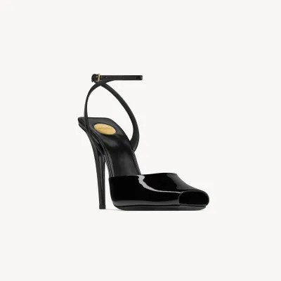 Yves Saint Laurent Black patent leather sandals with high heels