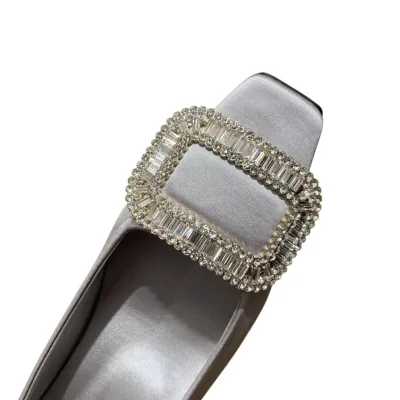 Roger Vivier Belle Vivier Pumps High Heels In Silver/White/Red/Beige Satin With Crystal Buckle (Heel Height 4.5cm)