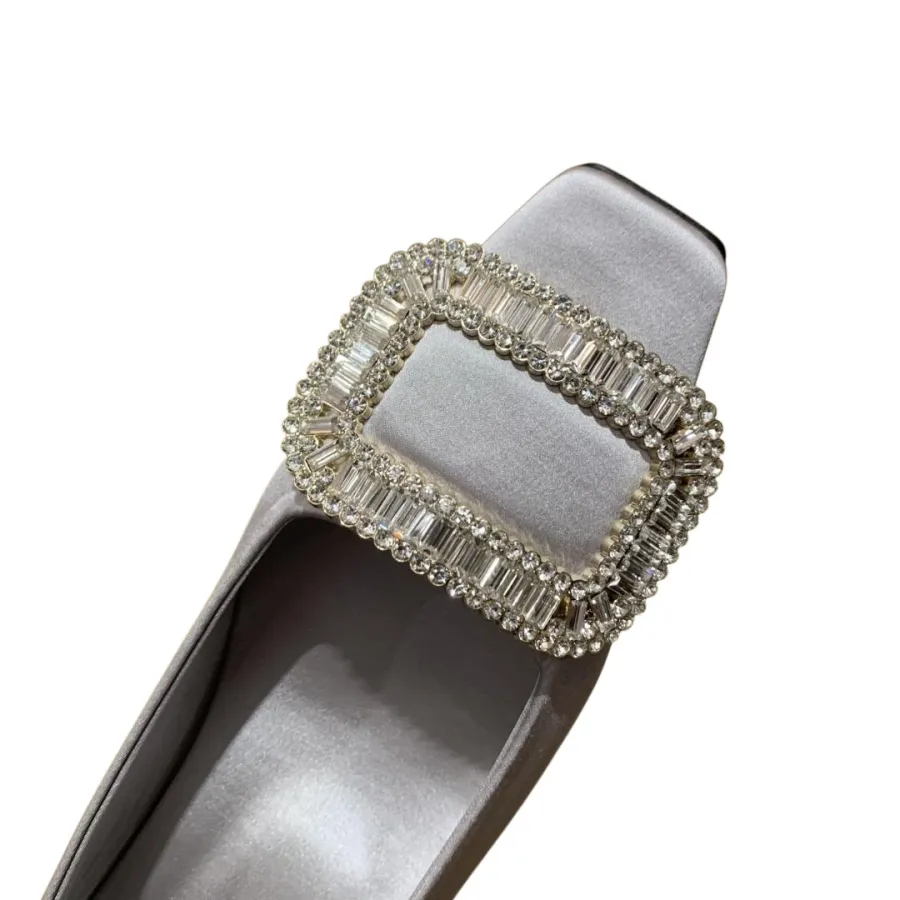 Roger Vivier Belle Vivier Pumps High Heels In Silver/White/Red/Beige Satin With Crystal Buckle (Heel Height 4.5cm)
