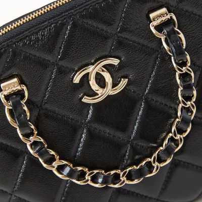 Chanel Black / Wine Red / Apricot color Quilted Lambskin Leather Crossbody Bags