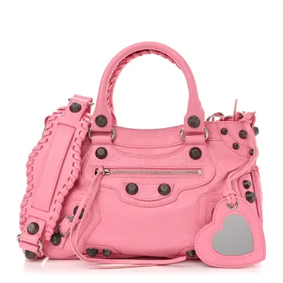 Balenciaga Mini Neo Cagole Shoulder Bag Candy Pink Agneau Arena Leather Silver Hardware